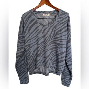 Lavon Blue Gray Zebra Print V-Neck Sweater Size XL